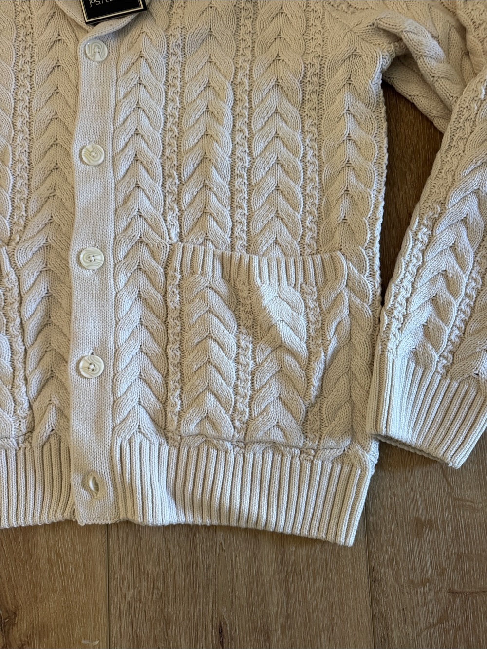 Jos. A. Bank | Cream Cable Knit Shawl Collar Cardigan | size L - Picture 3 of 4